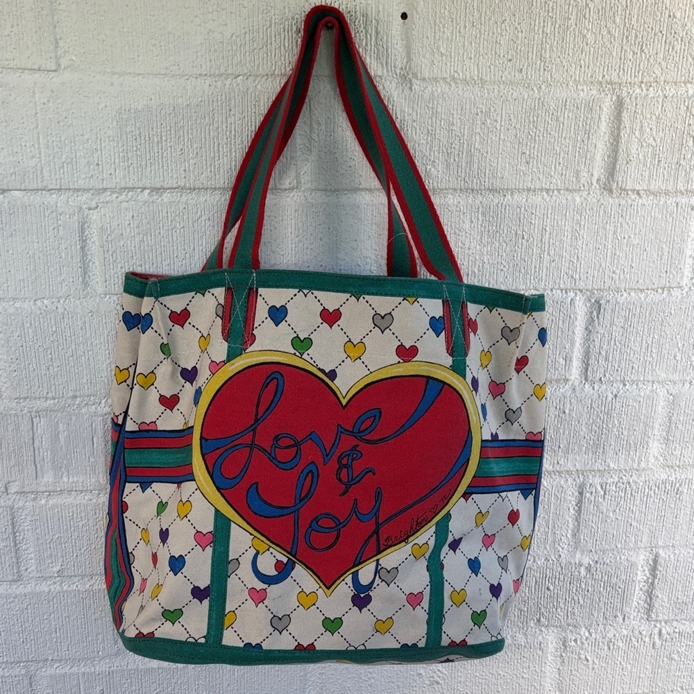 Brighton Holiday Love & Joy Colorful Heart Canvas Tote Bag by Tom Clancy